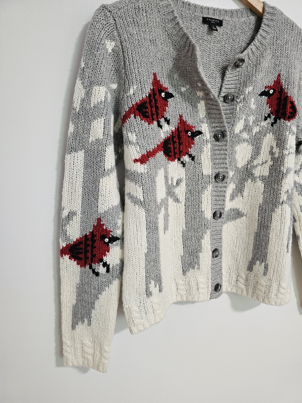 Talbots Wool Blend Cream Knit Cardigan Sweater Red Cardinal Size Small - Picture 2 of 9